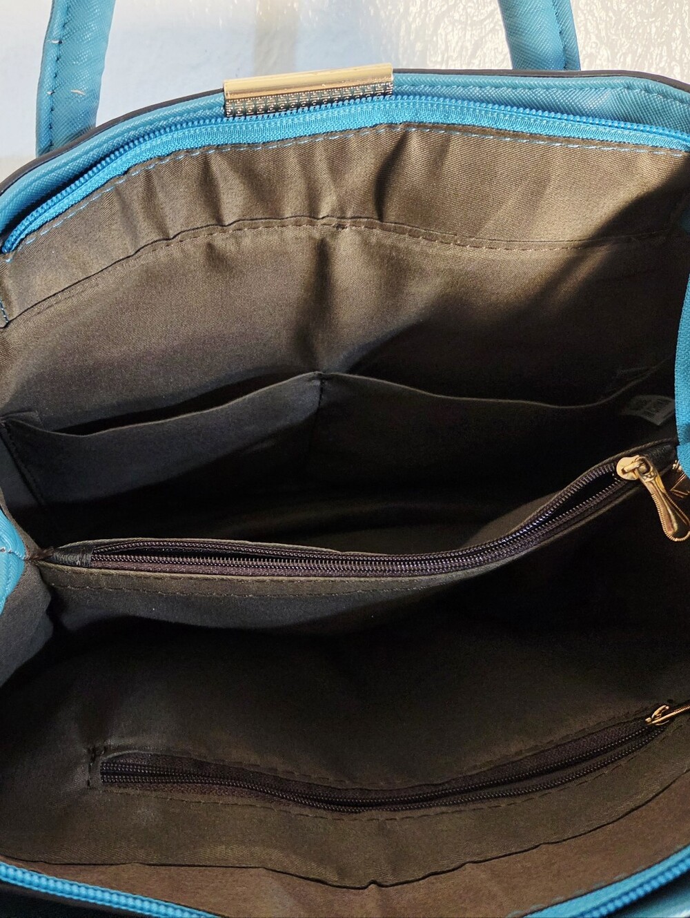 Teal Structured Handbag, Gold Accents - Picture 8 of 8